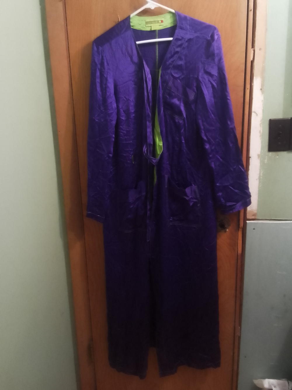 Purple 100%Silk Casa Verde Long Robe with Lime Green Lining size L